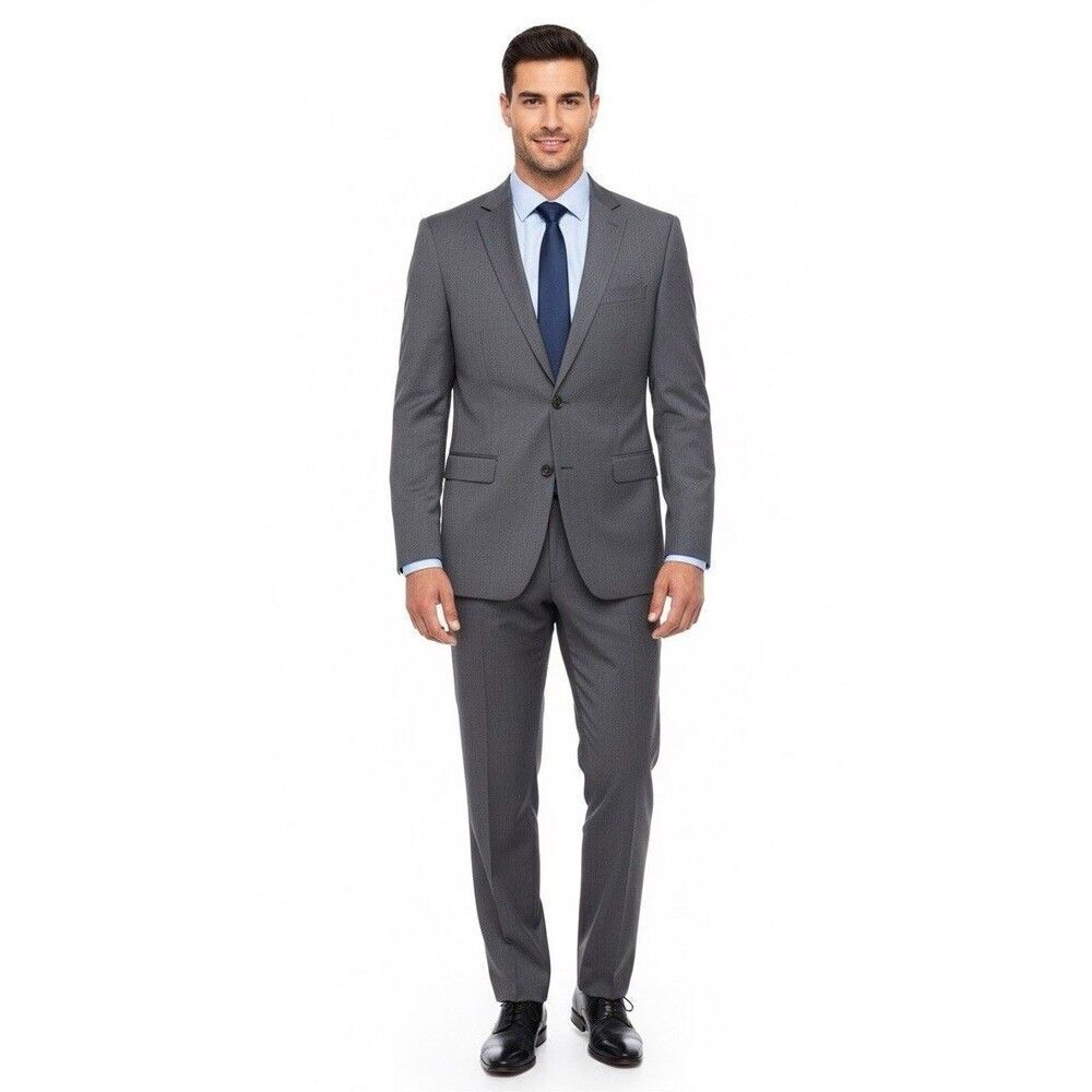 DKNY 100% Wool Modern Suit Men’s 42L / 35x34 Gray 2 PC